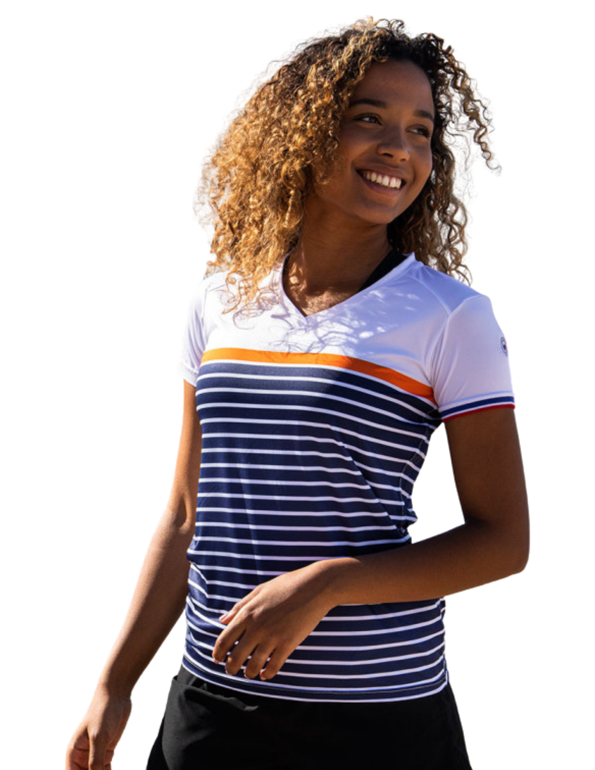 COUREUR DU DIMANCHE T Shirt de Running Coureur du Dimanche La Mariniere Manches Courtes Femme Orange Bleu T Shirts de trail running femme Muule