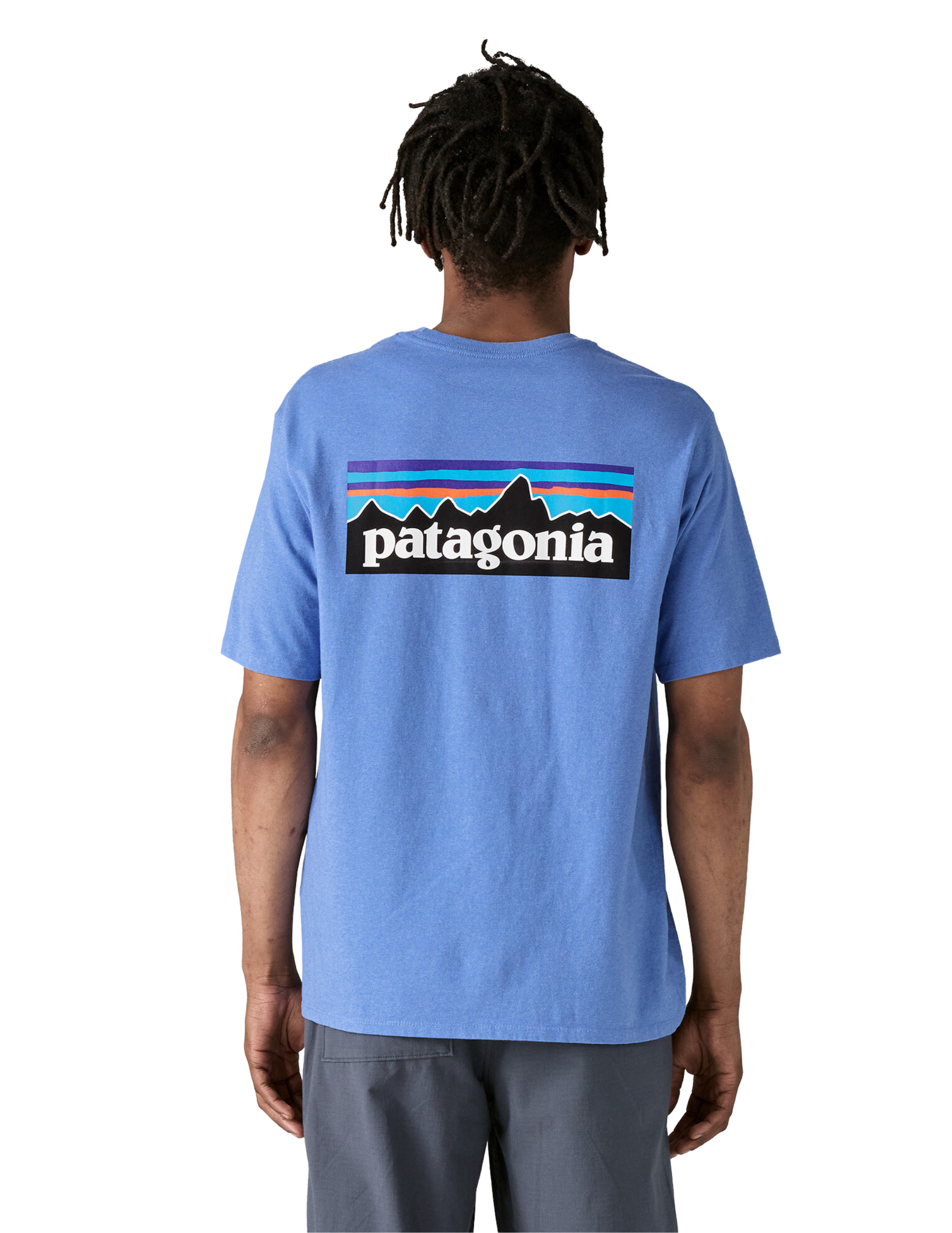 T-Shirt Patagonia P-6 Logo Responsibili Manches Courtes Homme Abundant Blue, vue portée de dos