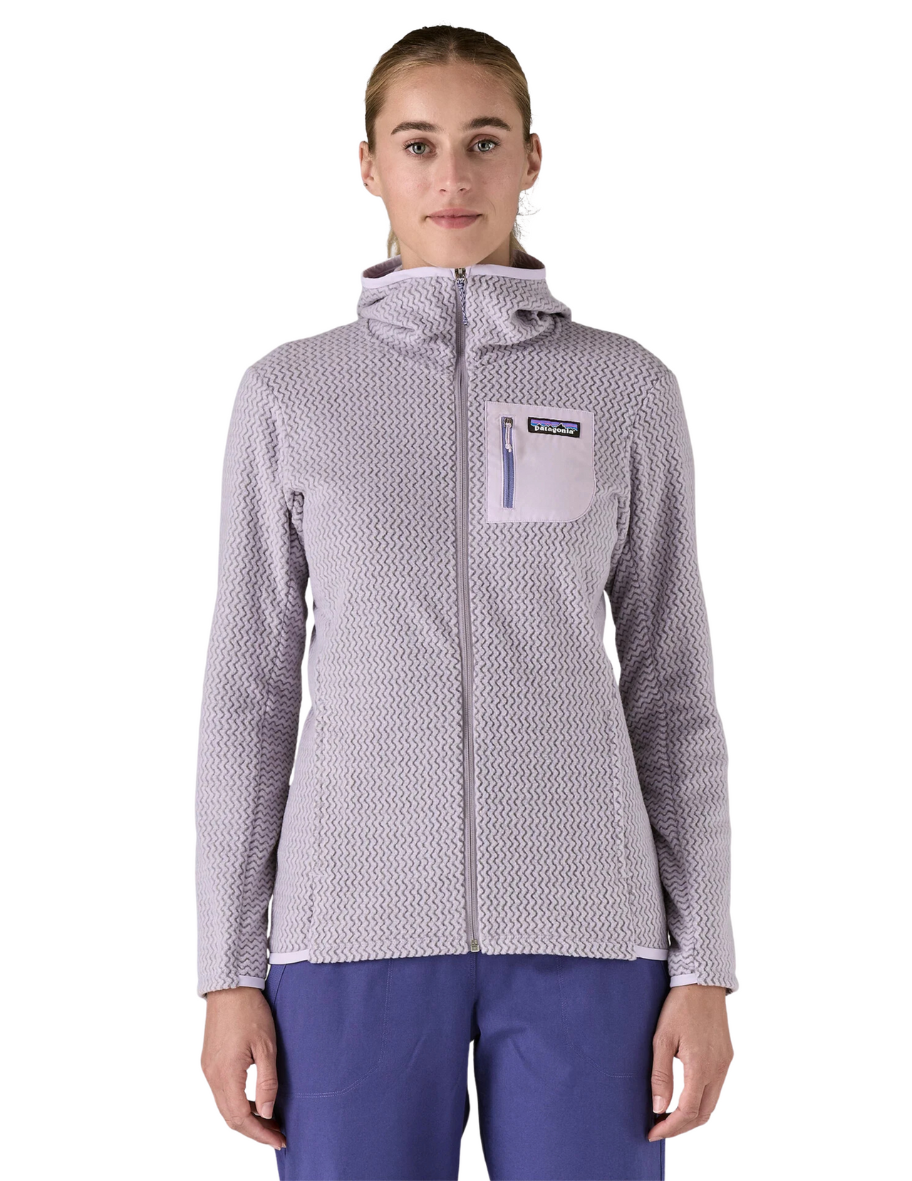 Polaire Patagonia R1 Air Full-Zip Hoody Femme Foxglove Purple, vue portée de face plan américain