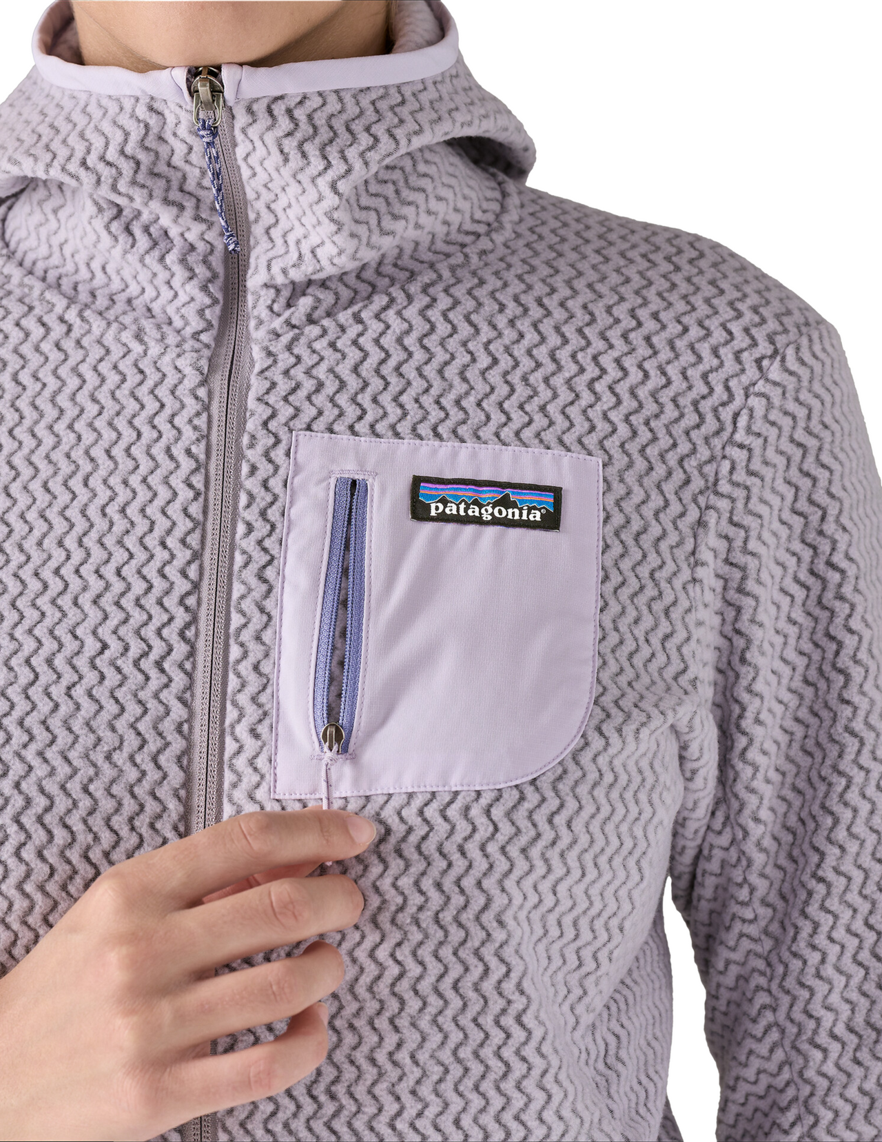 Polaire Patagonia R1 Air Full-Zip Hoody Femme Foxglove Purple, vue détail poche poitrine