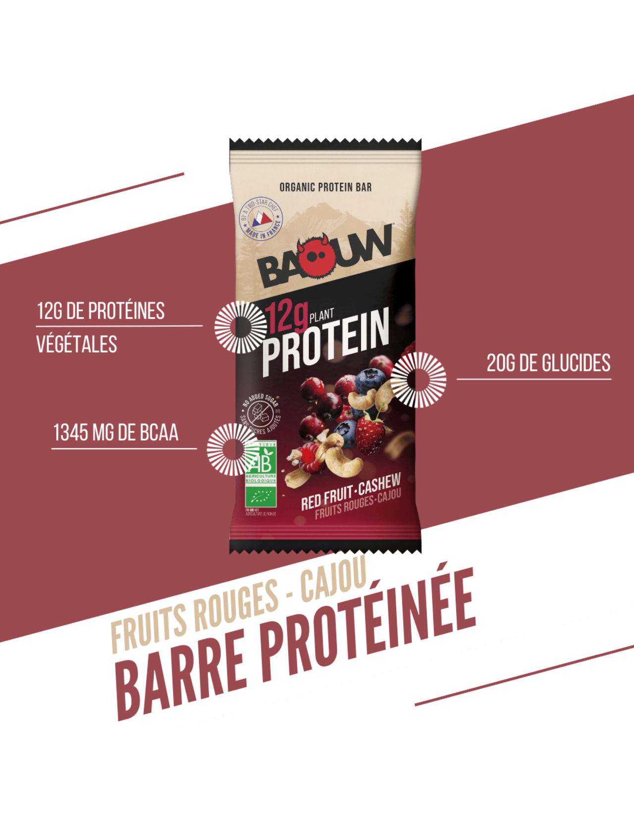 Baouw Bio-Proteinriegel mit roten Beeren/Cashewnüssen 50 g