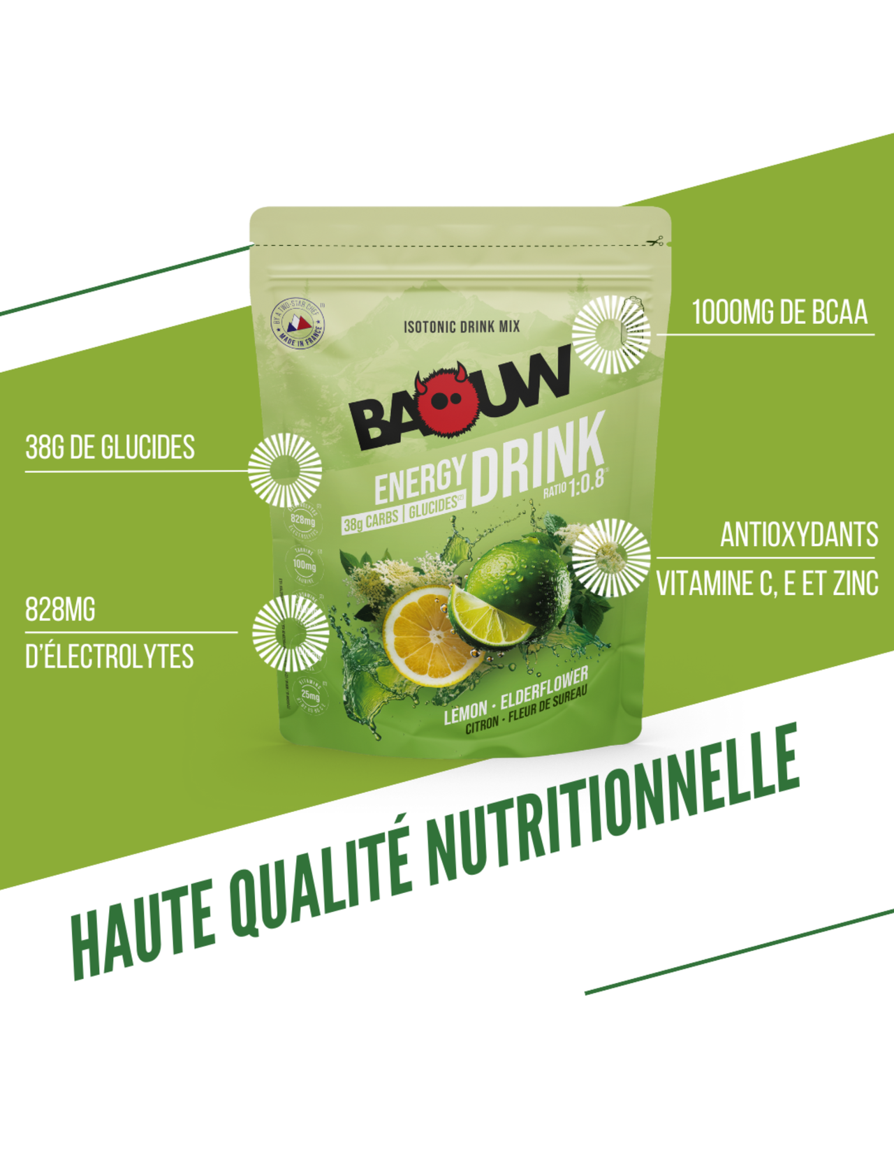 Boisson Isotonique Baouw Citron/Fleur de sureau 585 g