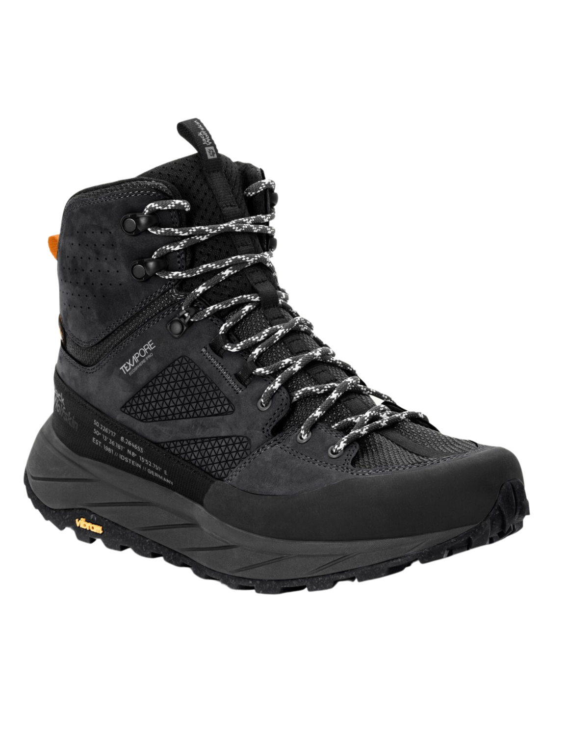 Chaussures de Randonnée Homme Jack Wolfskin Terraquest Texapore Mid résistantes cuir nubuck cordura Semelle Vibram Ecostep Couleur Black, vue avant