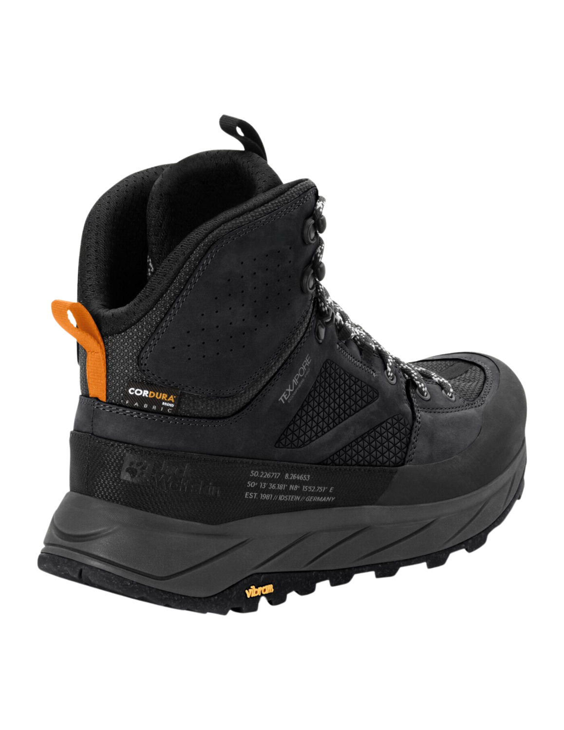 Chaussures de Randonnée Homme Jack Wolfskin Terraquest Texapore Mid résistantes cuir nubuck cordura Semelle Vibram Ecostep Couleur Black, vue arrière