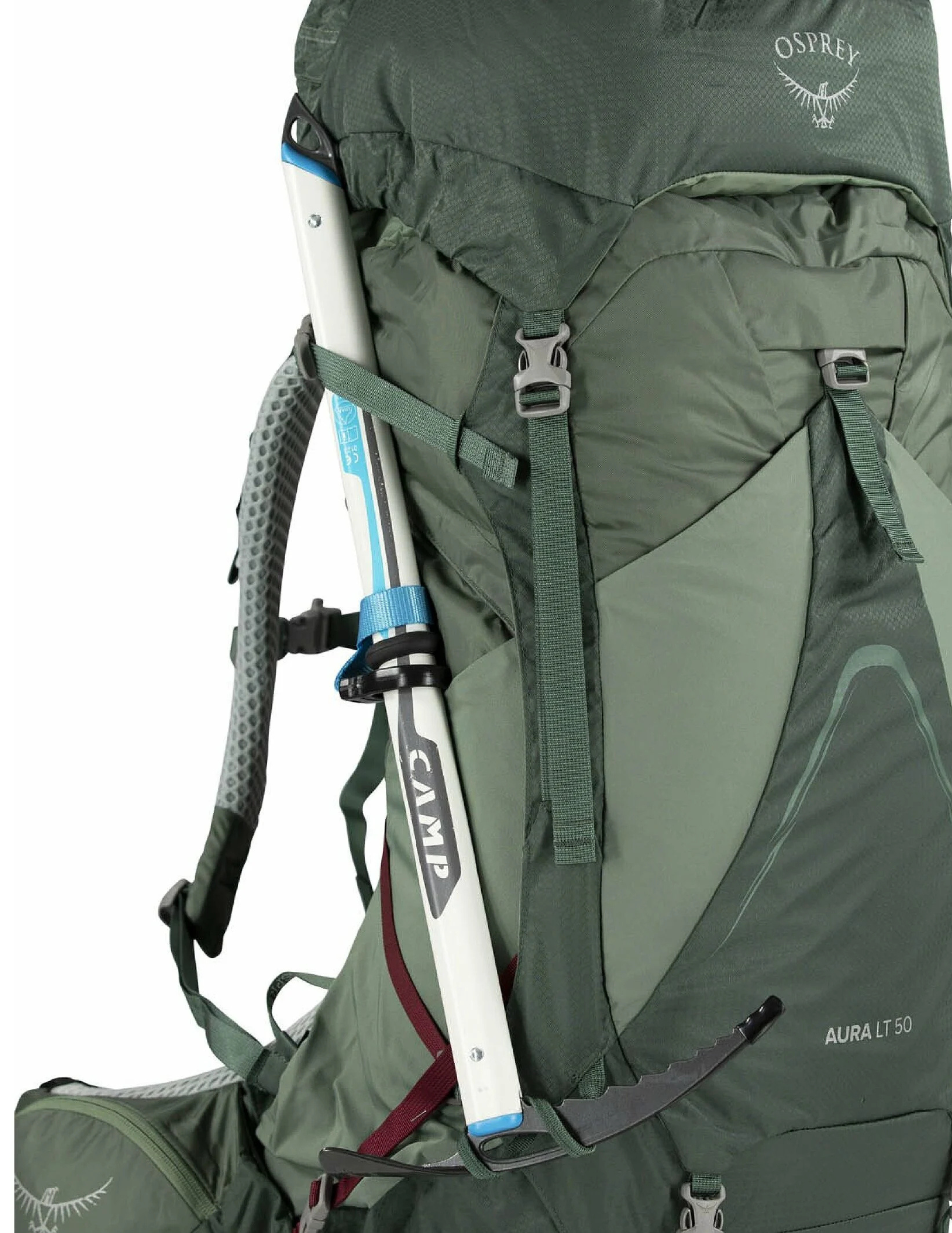 Sac à dos de randonnée Osprey Aura AG LT 50L Femme, couleur koseret darjeeling, porte bâtons de rando