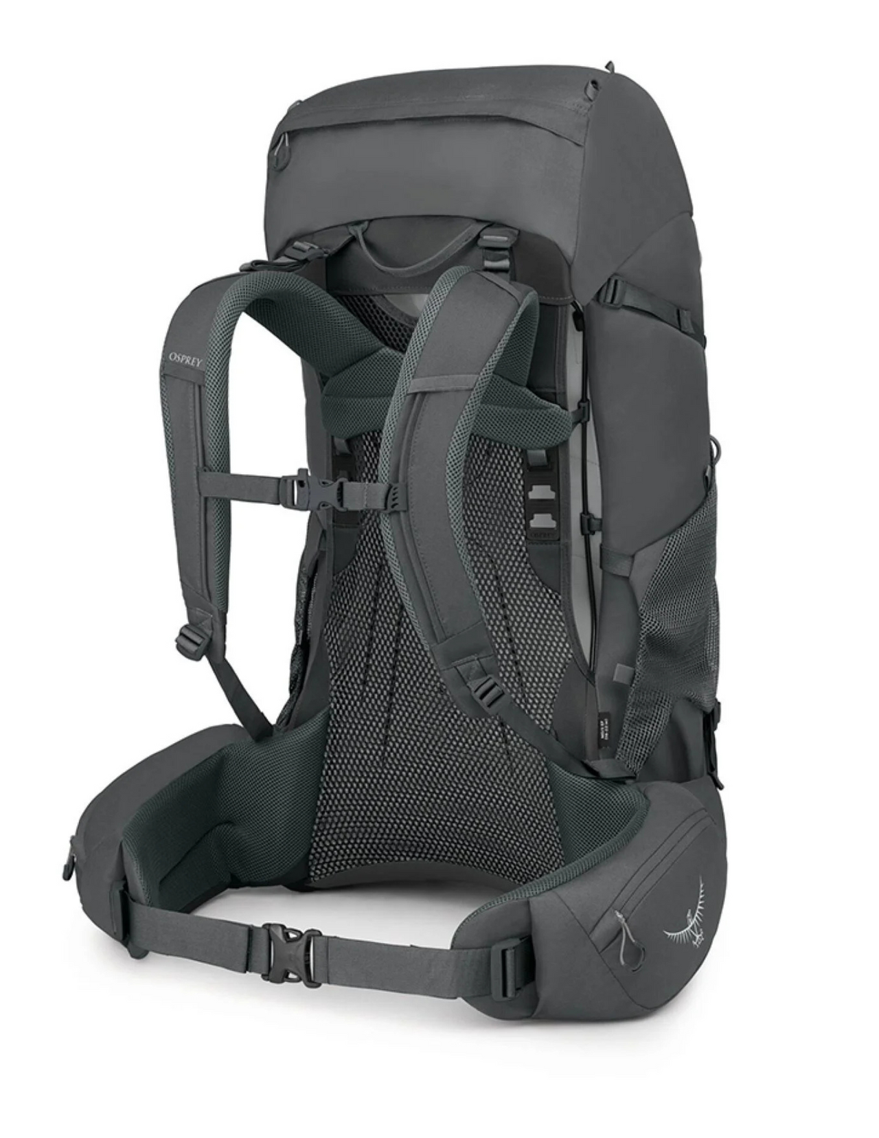 Sac à dos de randonnée Osprey Rook 65L Homme, couleur dark charcoal silver line, vue arrière dorsale