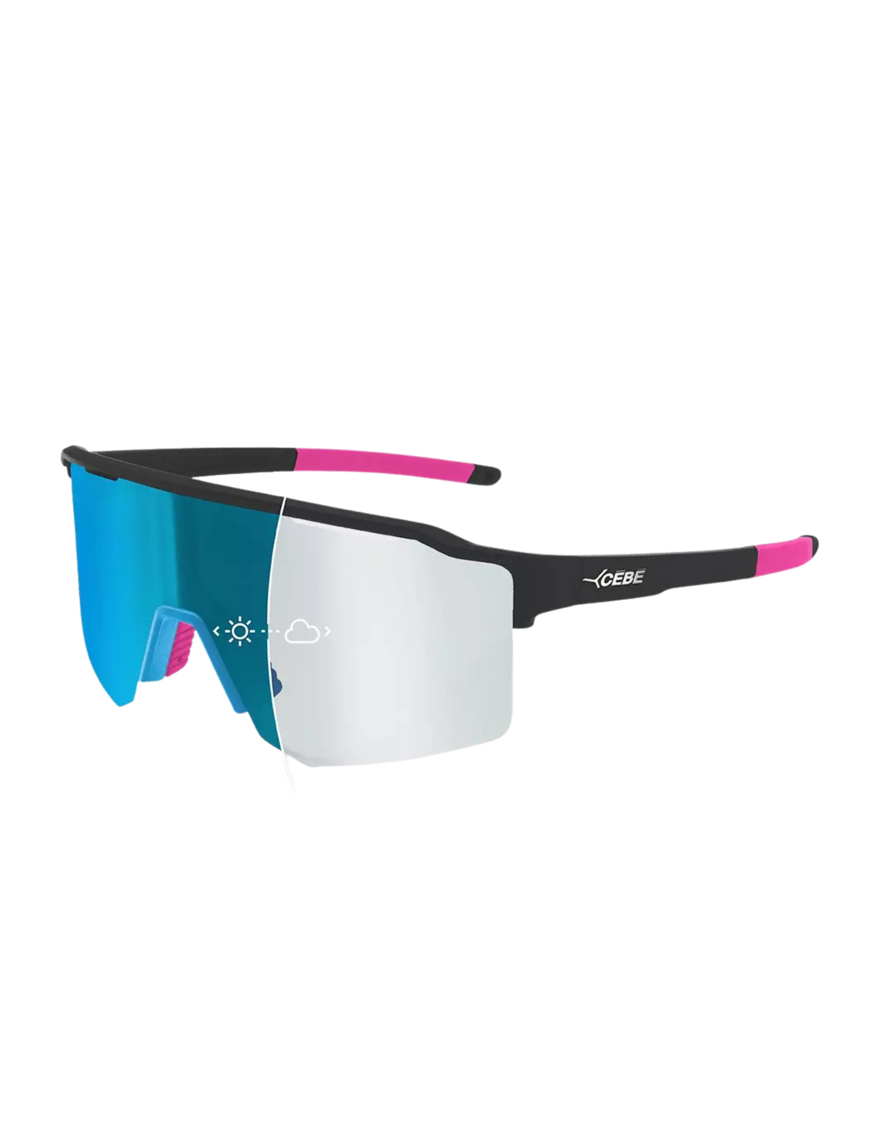Lunettes de Soleil Cébé Outflow 2 Lite Matt Trans Blue/Black/Pink - Écran Vario Full Revo Ice Blue