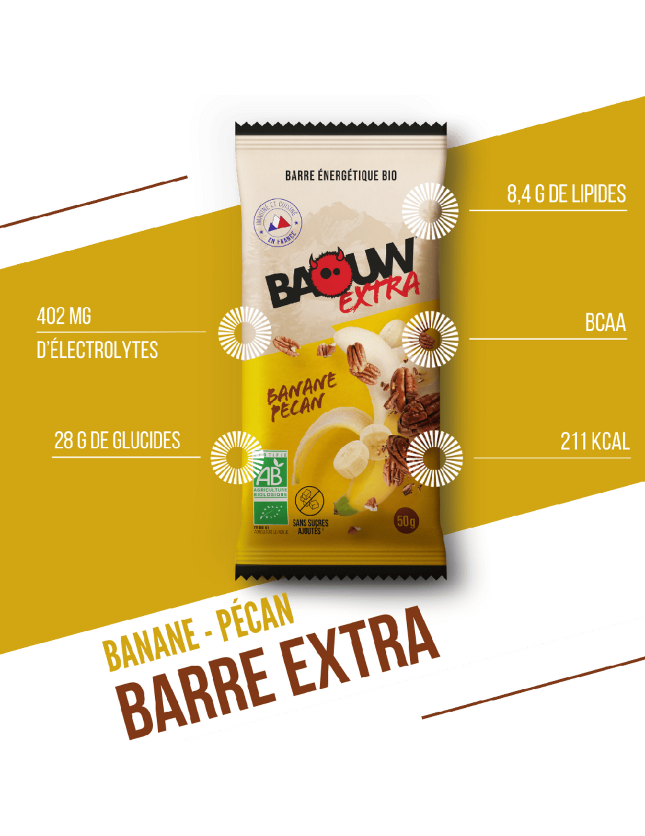 Bio Baouw Extra Banane/Pekannuss Riegel 50g