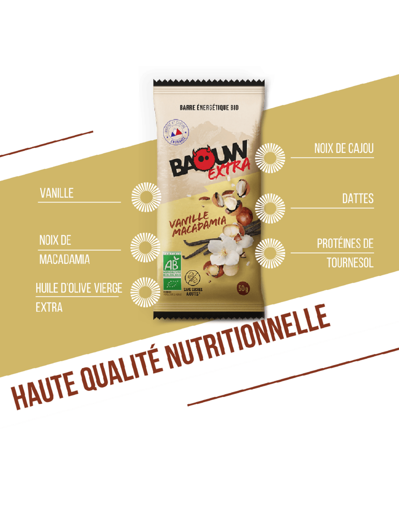 Bio Baouw Extra Vanille/Macadamia Riegel 50 g