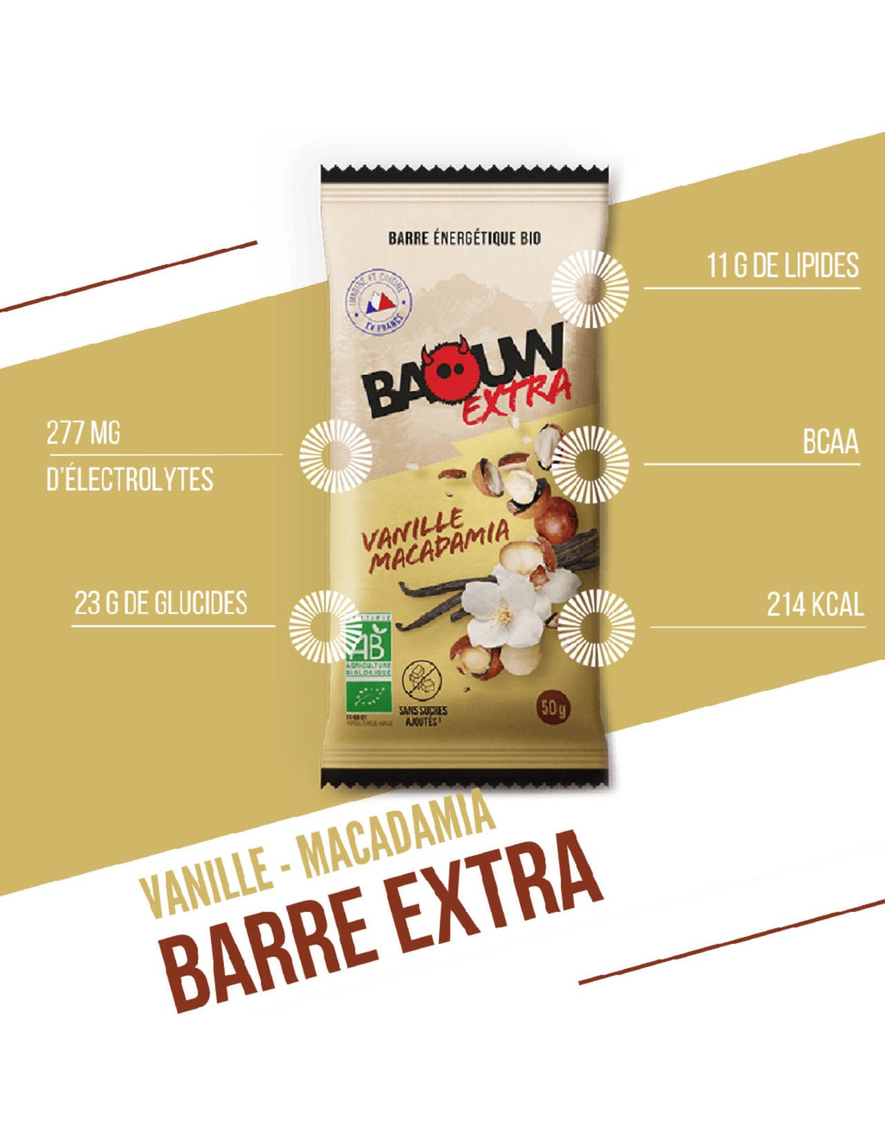 Bio Baouw Extra Vanille/Macadamia Riegel 50 g