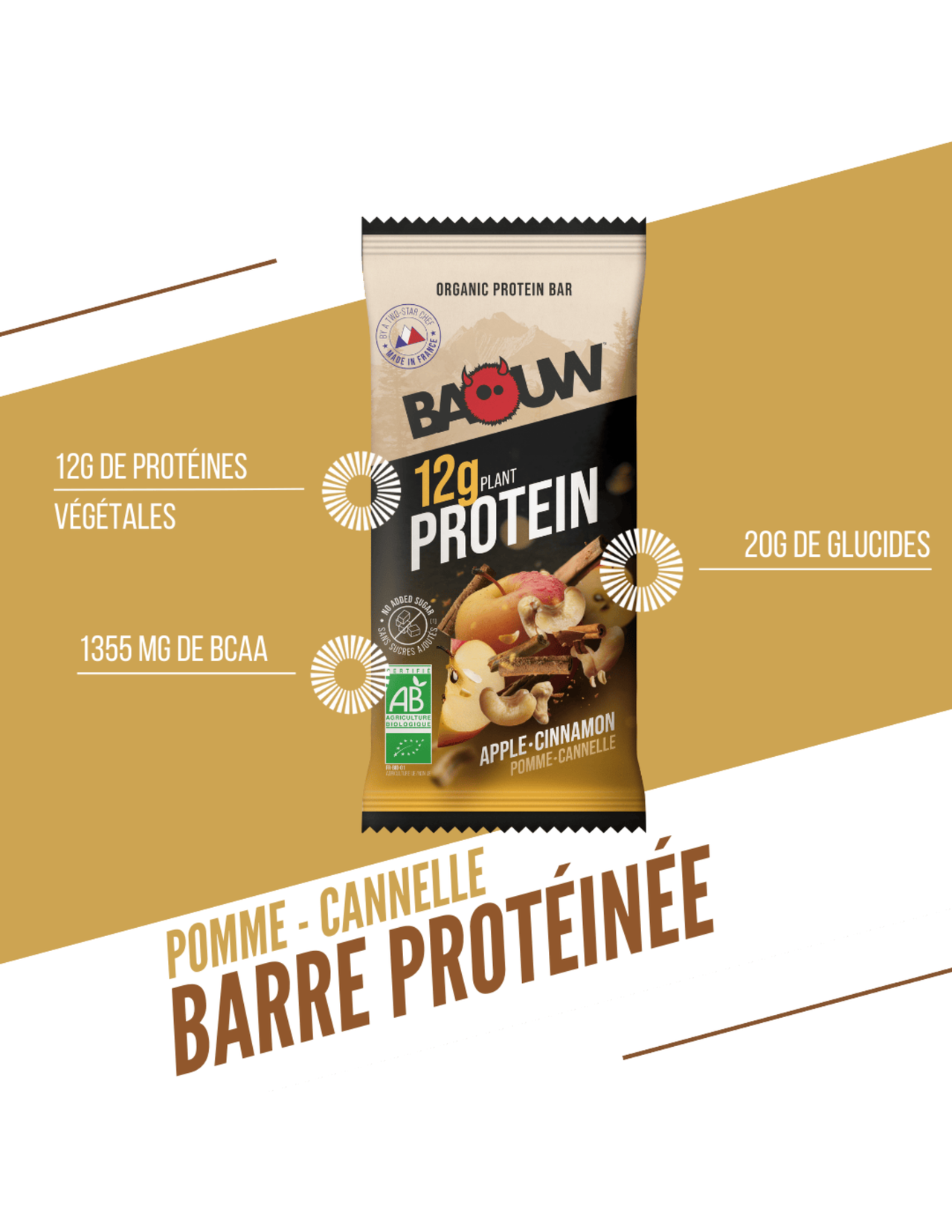 Barre Protéinée Bio Baouw Pomme/Cannelle 50 g