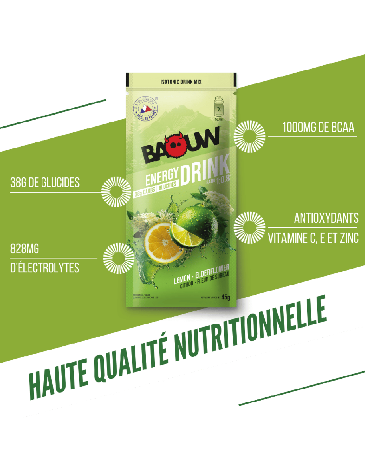 Boisson Isotonique Baouw sachet Citron/Fleur de sureau 45g