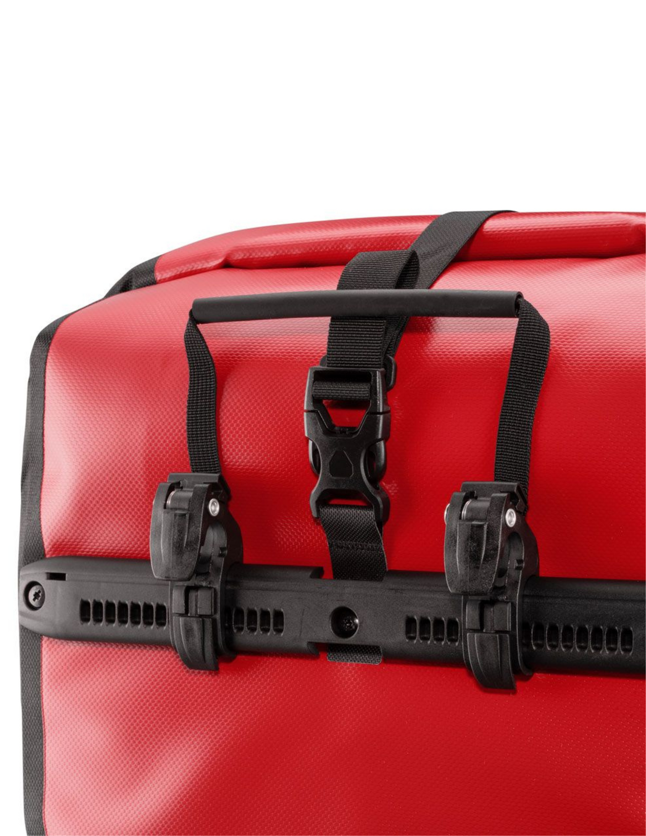 Paire de Sacoches de Roue Arrière Ortlieb Back Roller Classic, détail fixation, couleur rouge