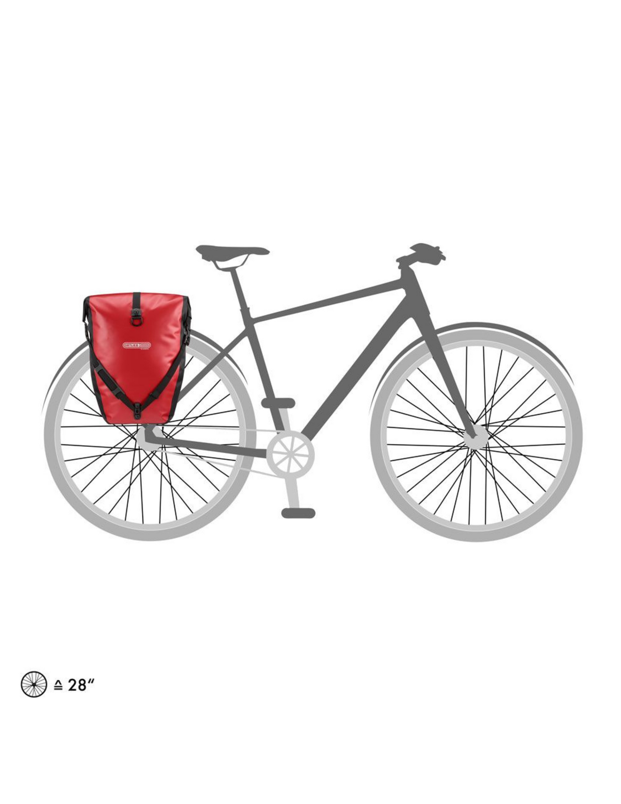 Paire de Sacoches de Roue Arrière Ortlieb Back Roller Classic, posée sur le vélo, couleur rouge