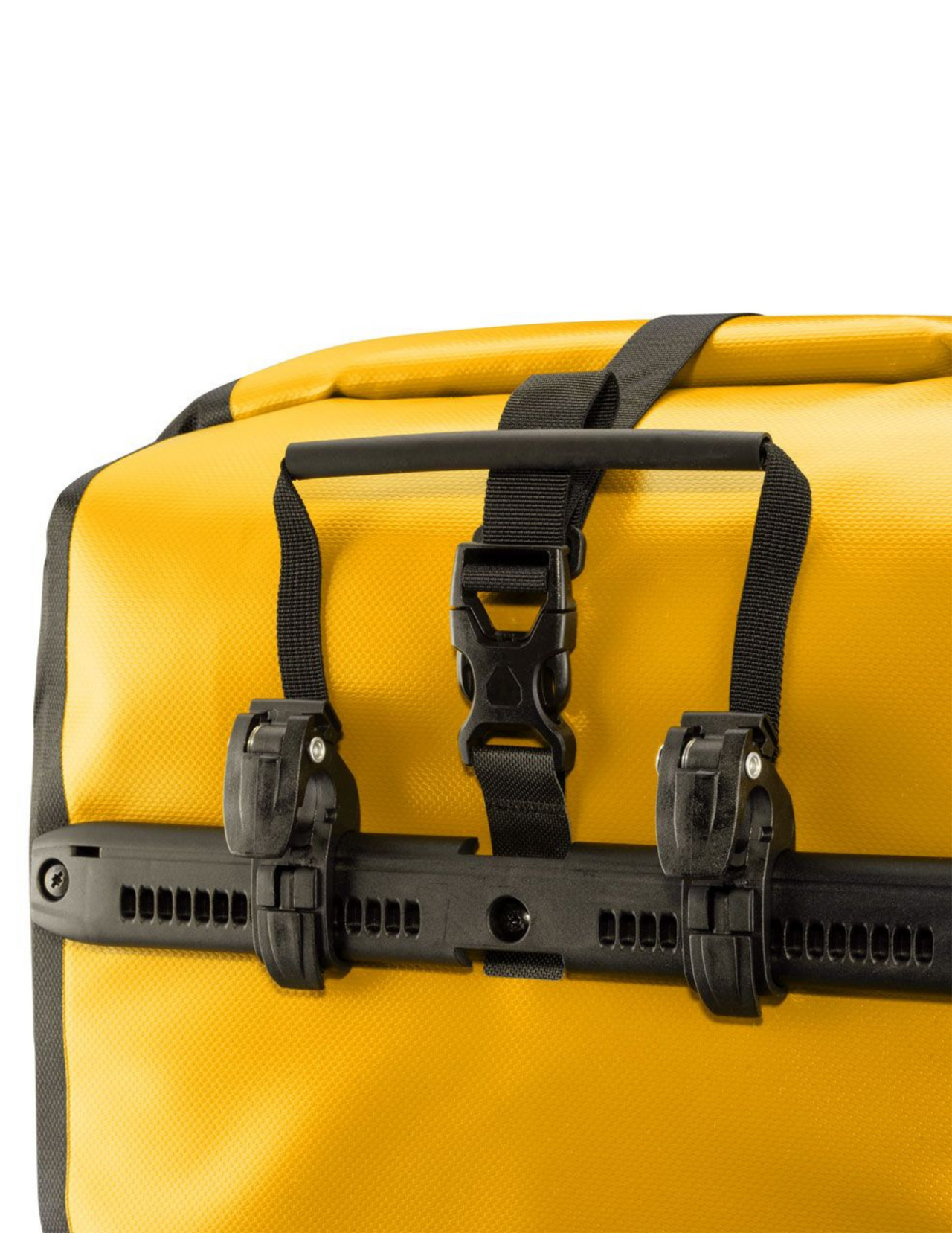 Sacoches Ortlieb Back Roller ClassicSunYellow/Black : idéales pour le vélotaf et la randonnée à vélo, zoom sur fixation