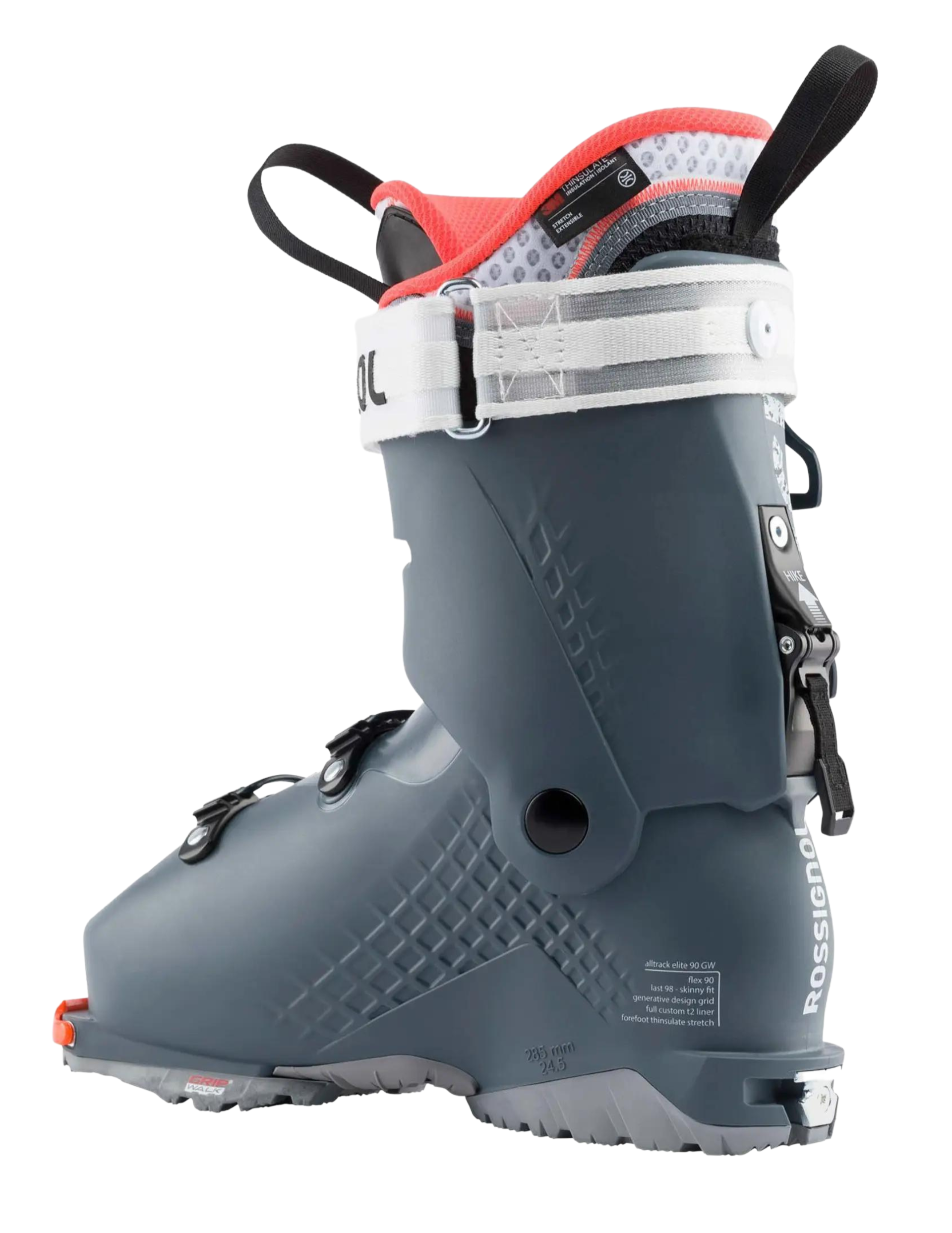 Chaussures de ski de randonnée ROSSIGNOL Alltrack Elite 90 LT Femme : partie basse de la coque de la chaussure conçue pour offrir une liberté de mouvement à 50 degrés en mode marche pour une randonnée efficace et une puissance maximale en mode ski
