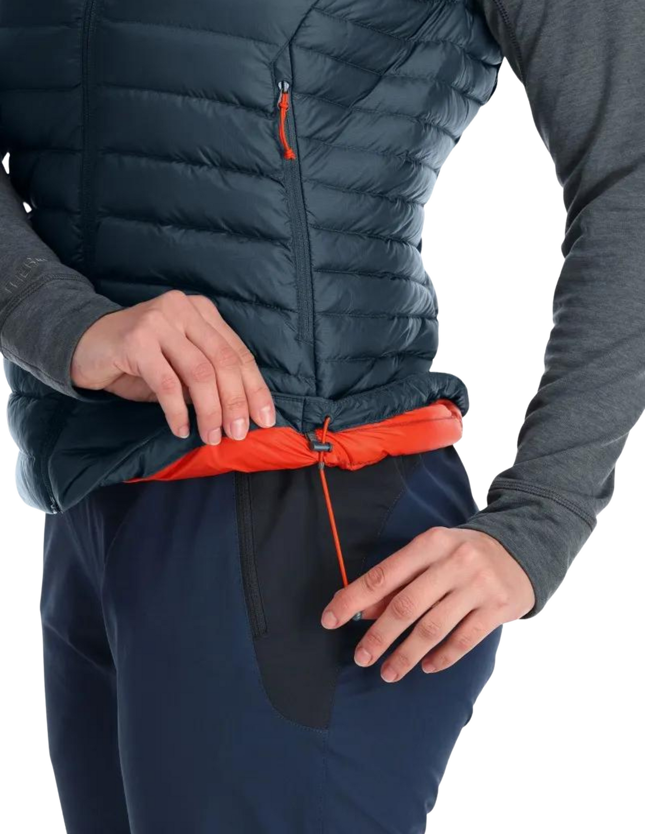 Gilet Rab pour femme Microlight Orion Blue : taille réglable par cordon de serrage