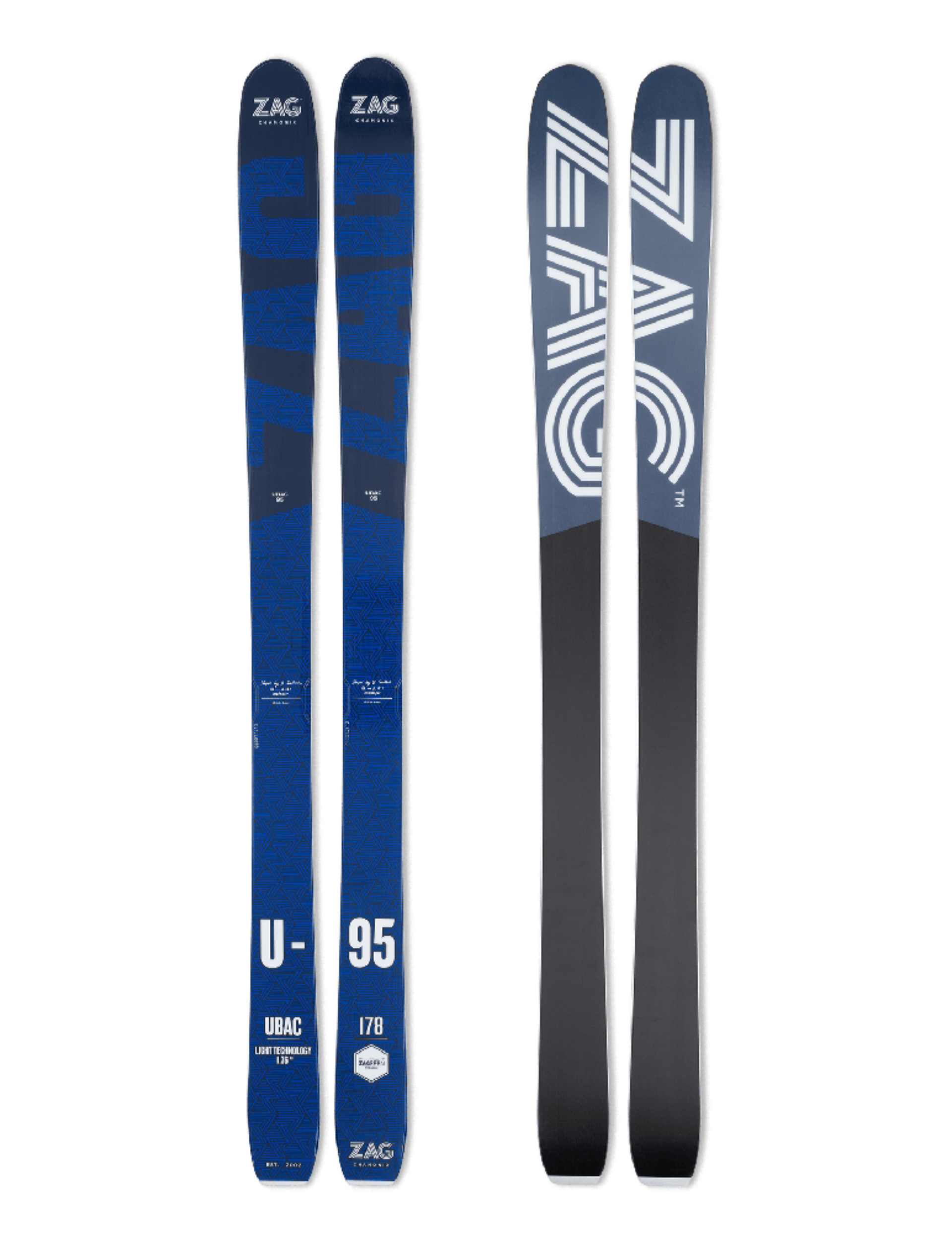 Skis de FreeRando ZAG Ubac 95 pour homme : noyau en bois / construction sandwich fibres de verre / carbone