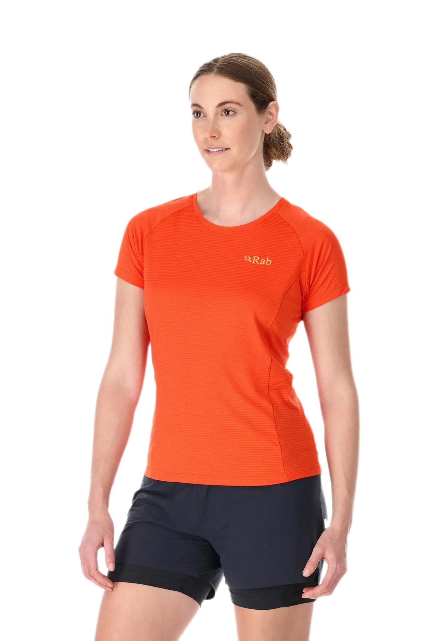 T-Shirt de Rando Rab Sonic Manches Courtes Femme Orange, vue portée de face