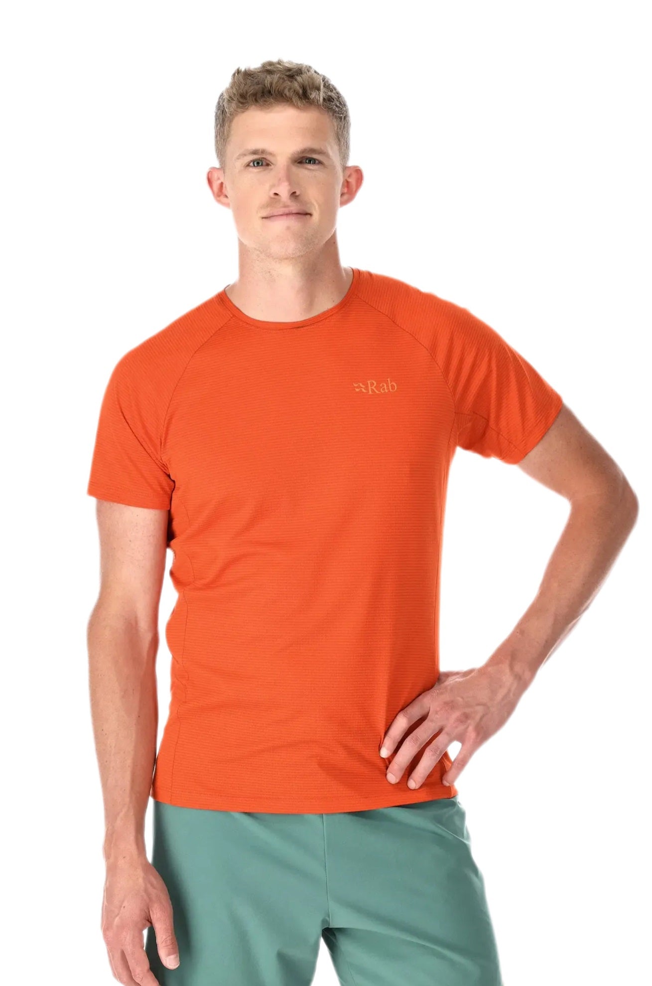 T-Shirt de Rando Rab Sonic Manches Courtes Homme Orange, vue portée de face