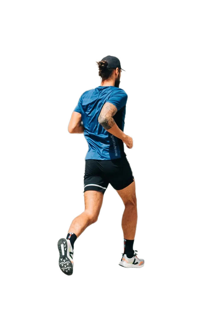 T-Shirt de Running Nosc Wild Bleu : patronage en bodymapping