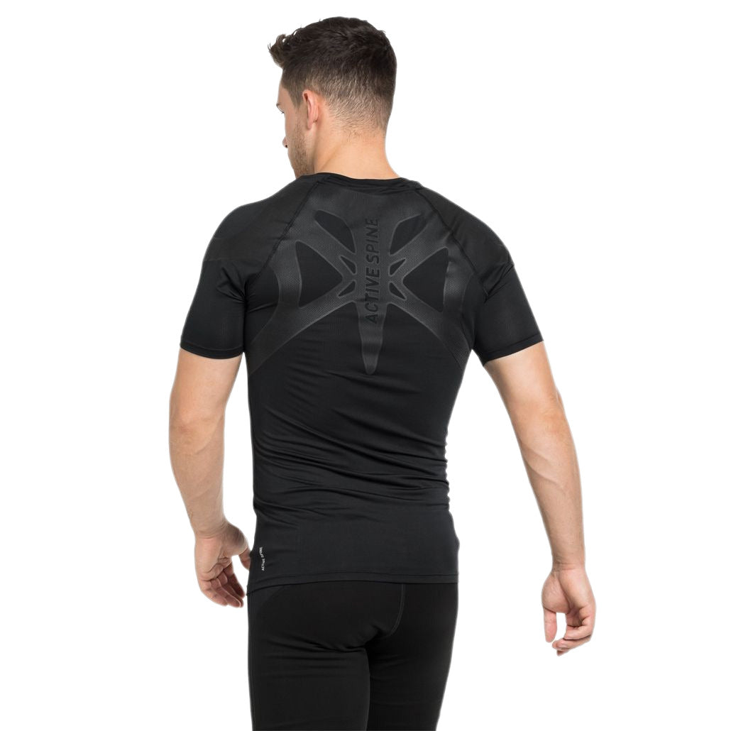T-Shirt de Running Odlo Active Spine 2.0 Manches Courtes Homme Noir, porté, vue de dos