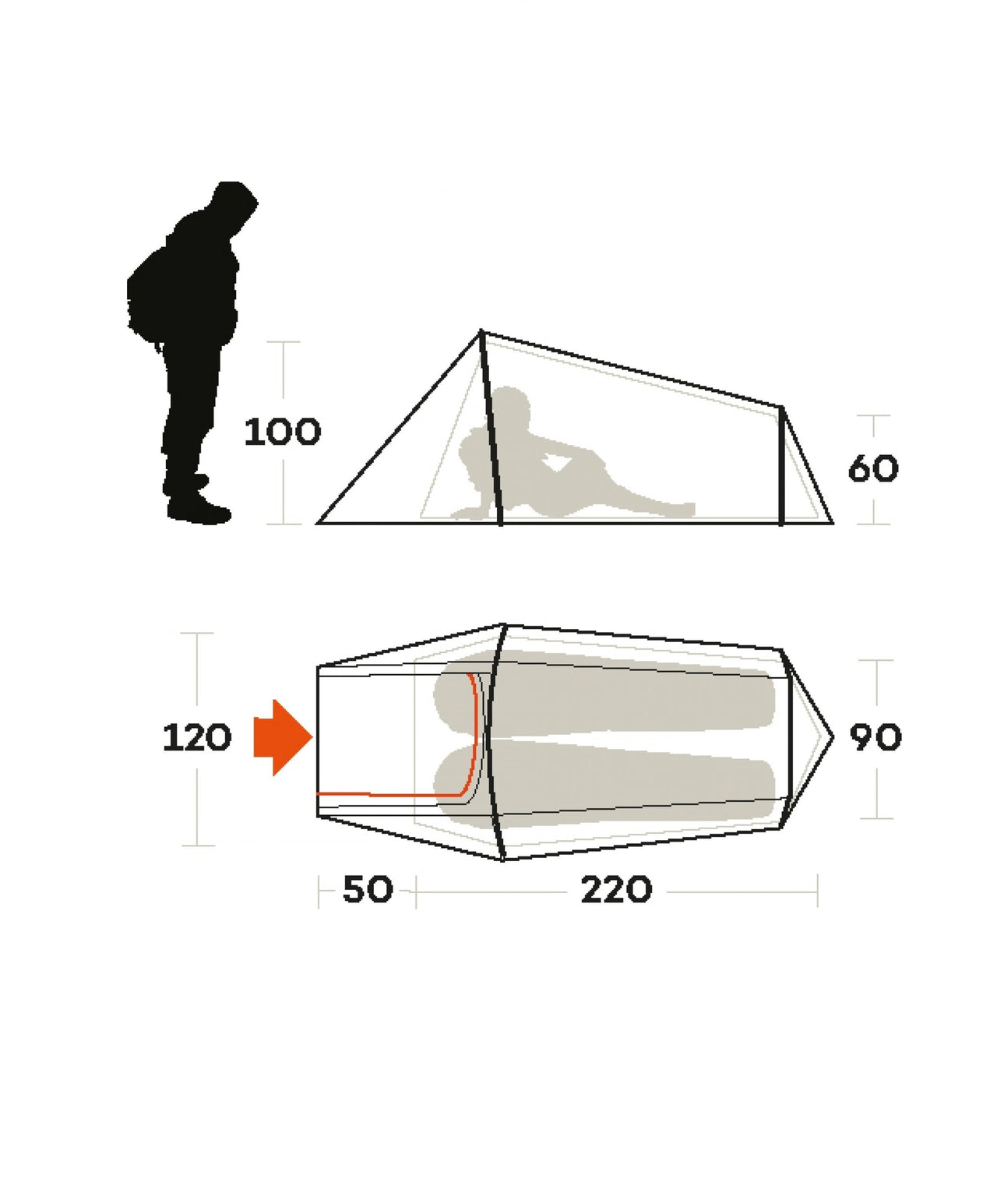 Ferrino Sling 2 : dimensions intérieures